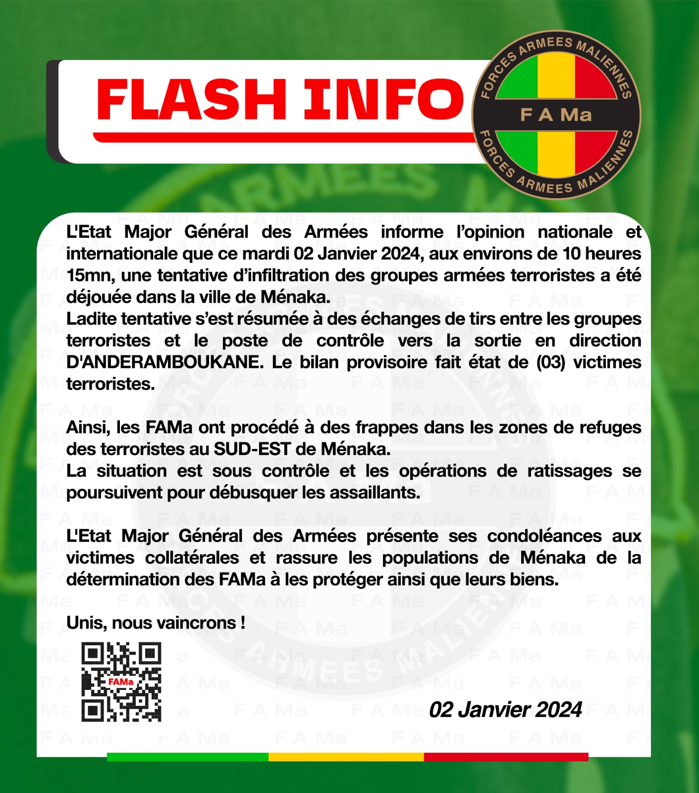  FLASH INFO DU MARDI 02 JANVIER 2024