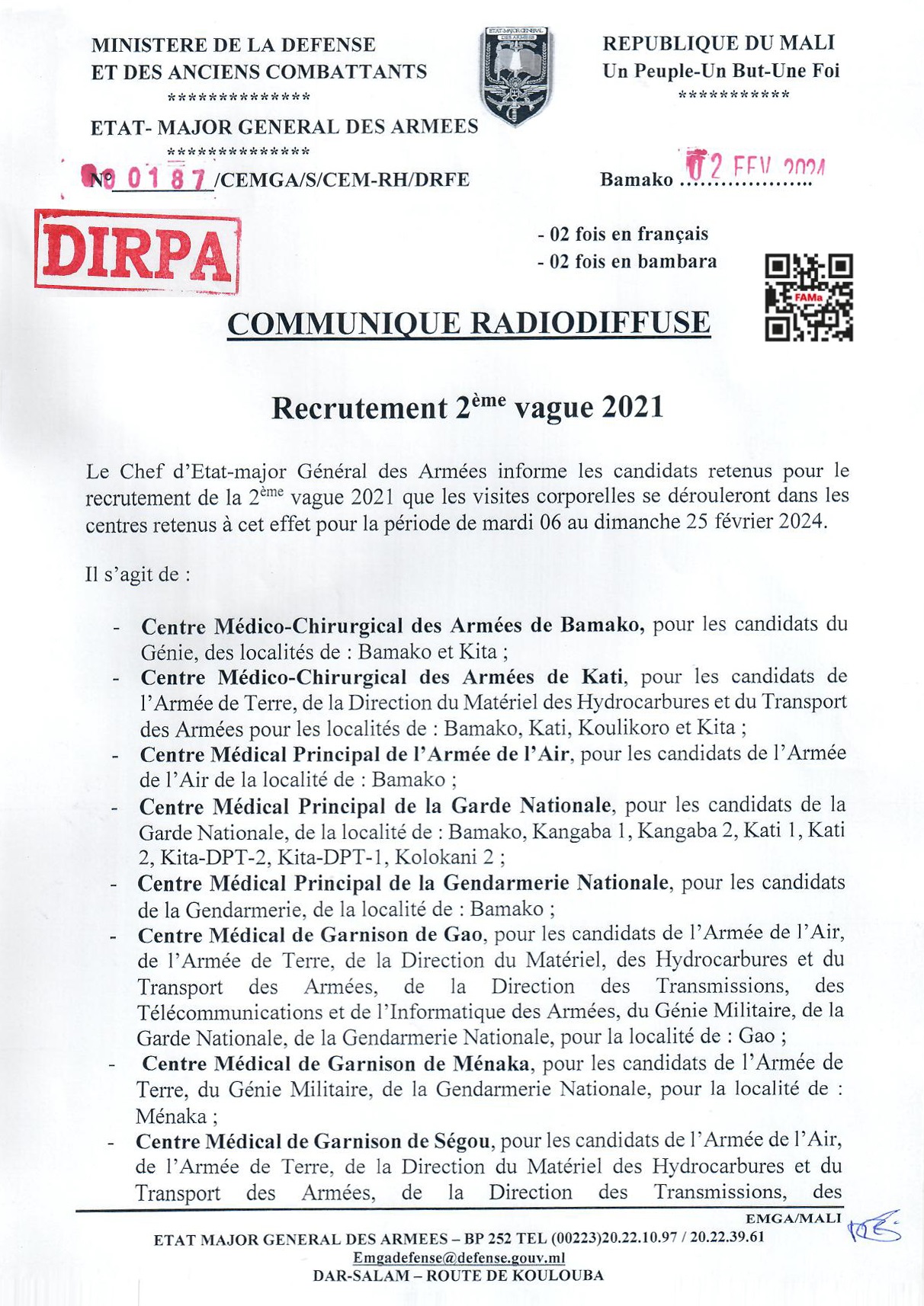  GENIE-LISTE DES CANDIDATS DE LA 2ÈME VAGUE DU RECRUTEMENT 2021 RETENUS APRÈS LES ÉPREUVES SPORTIVES
