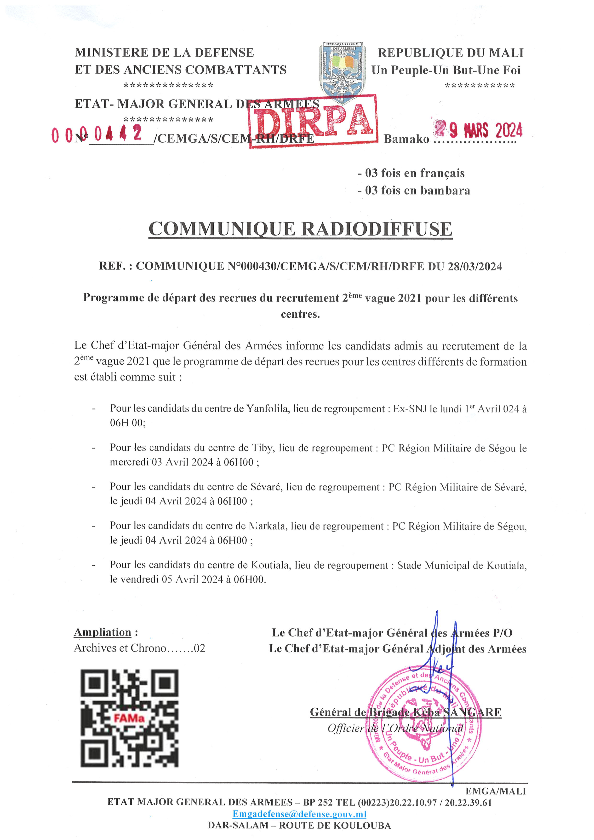  COMMUNIQUE RADIODIFFUSE