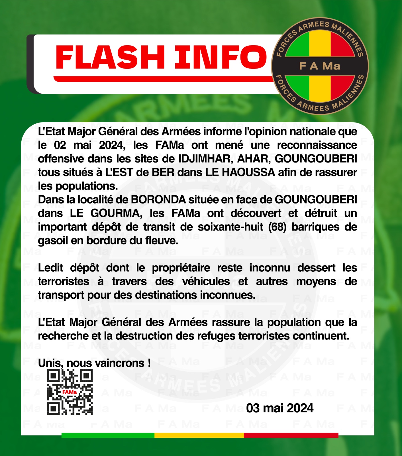  FLASH INFO du vendredi 03 mai 2024