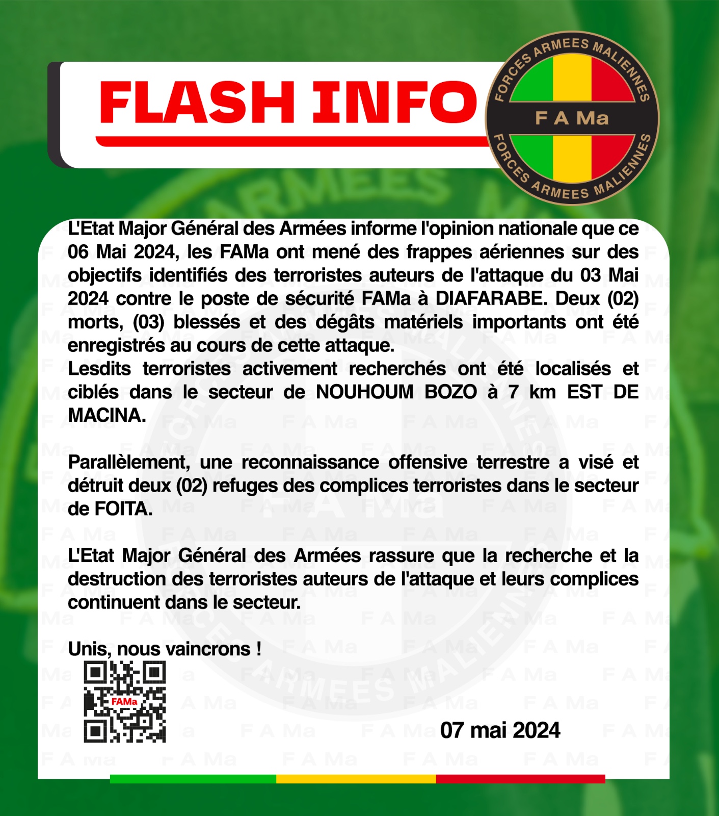  FLASH INFO du mardi 07 mai 2024.