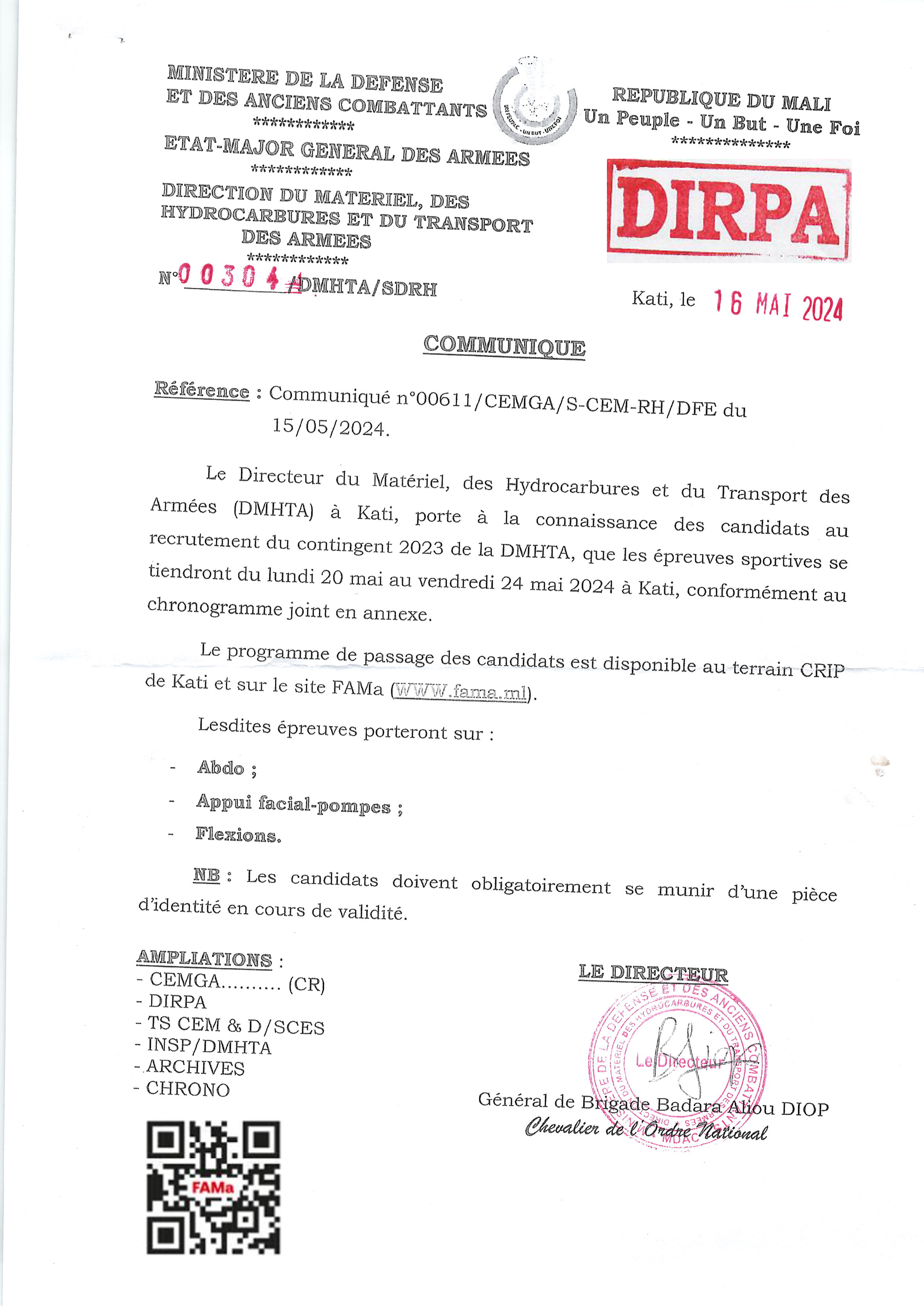  SUITE Liste de passage des épreuves sportives de la DMHTA)