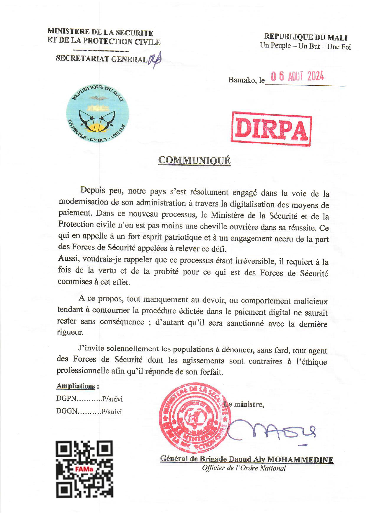  COMMUNIQUE