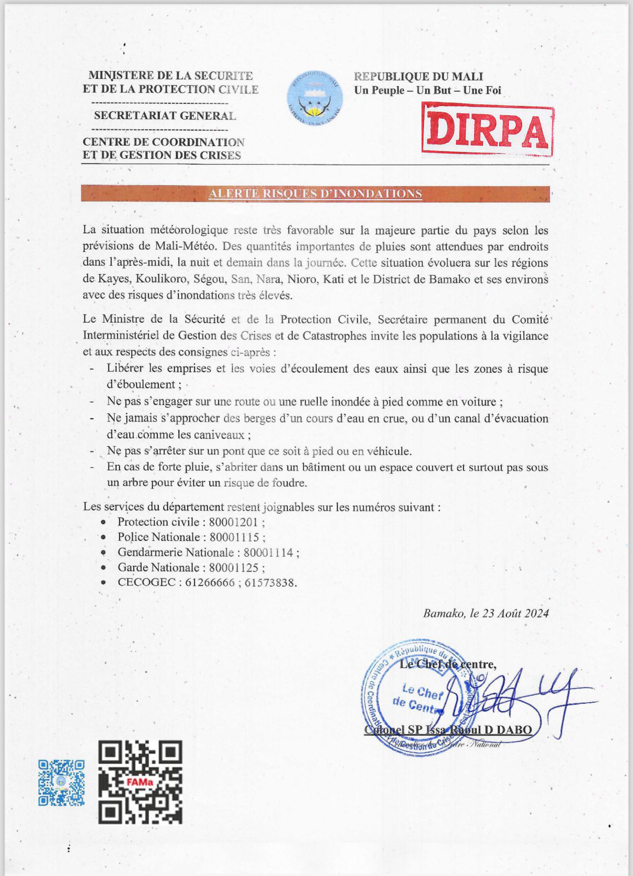  ALERTE RISQUES D'INONDATIONS