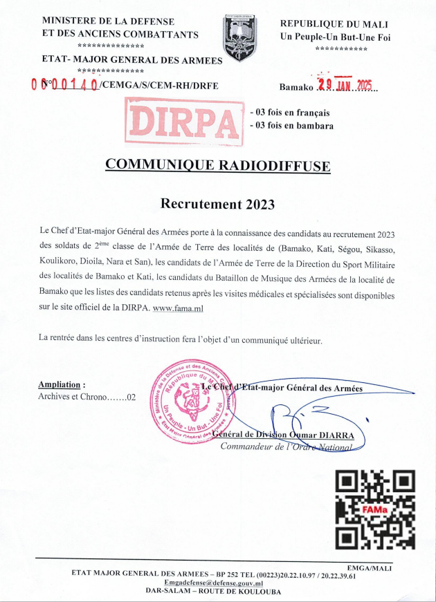  COMMUNIQUE RADIODIFFUSE