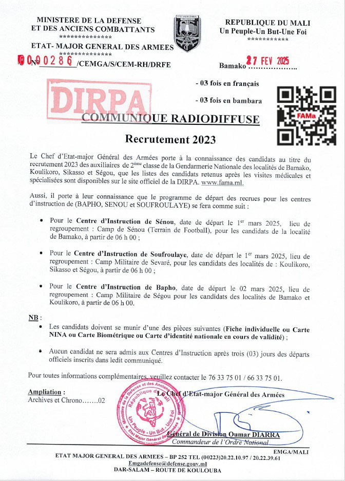  COMMUNIQUE RADIODIFFUSE