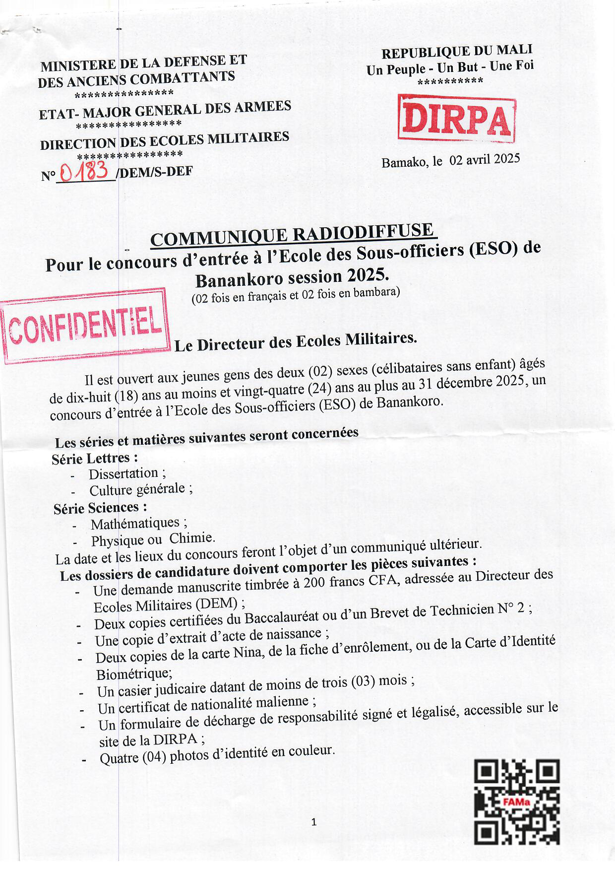  COMMUNIQUE RADIODIFFUSE