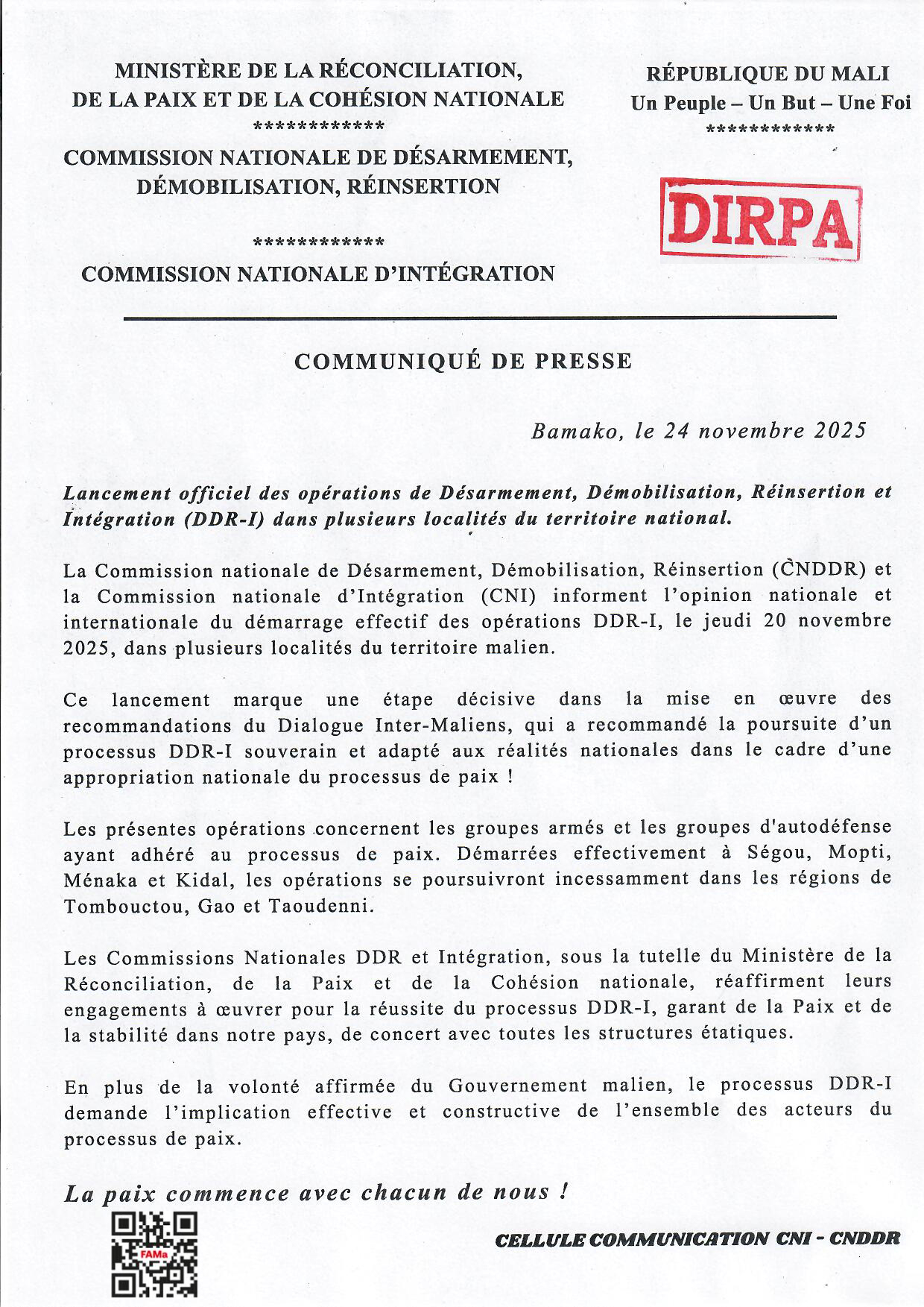  COMMUNIQUE DE PRESSE