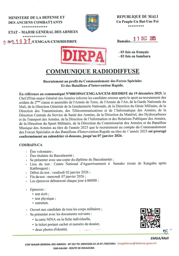  COMMUNIQUE RADIODIFFUSE