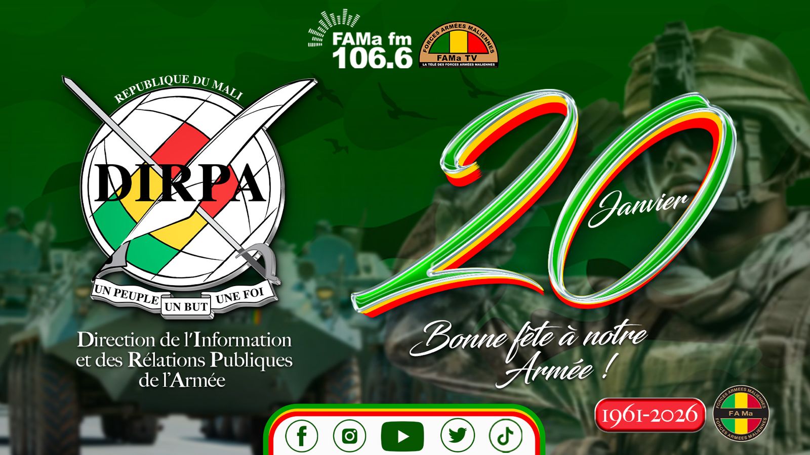  Notre outil de défense a 65 ans. 65 ans au service de la défense  de la patrie Bonne fête aux forces armées Maliennes