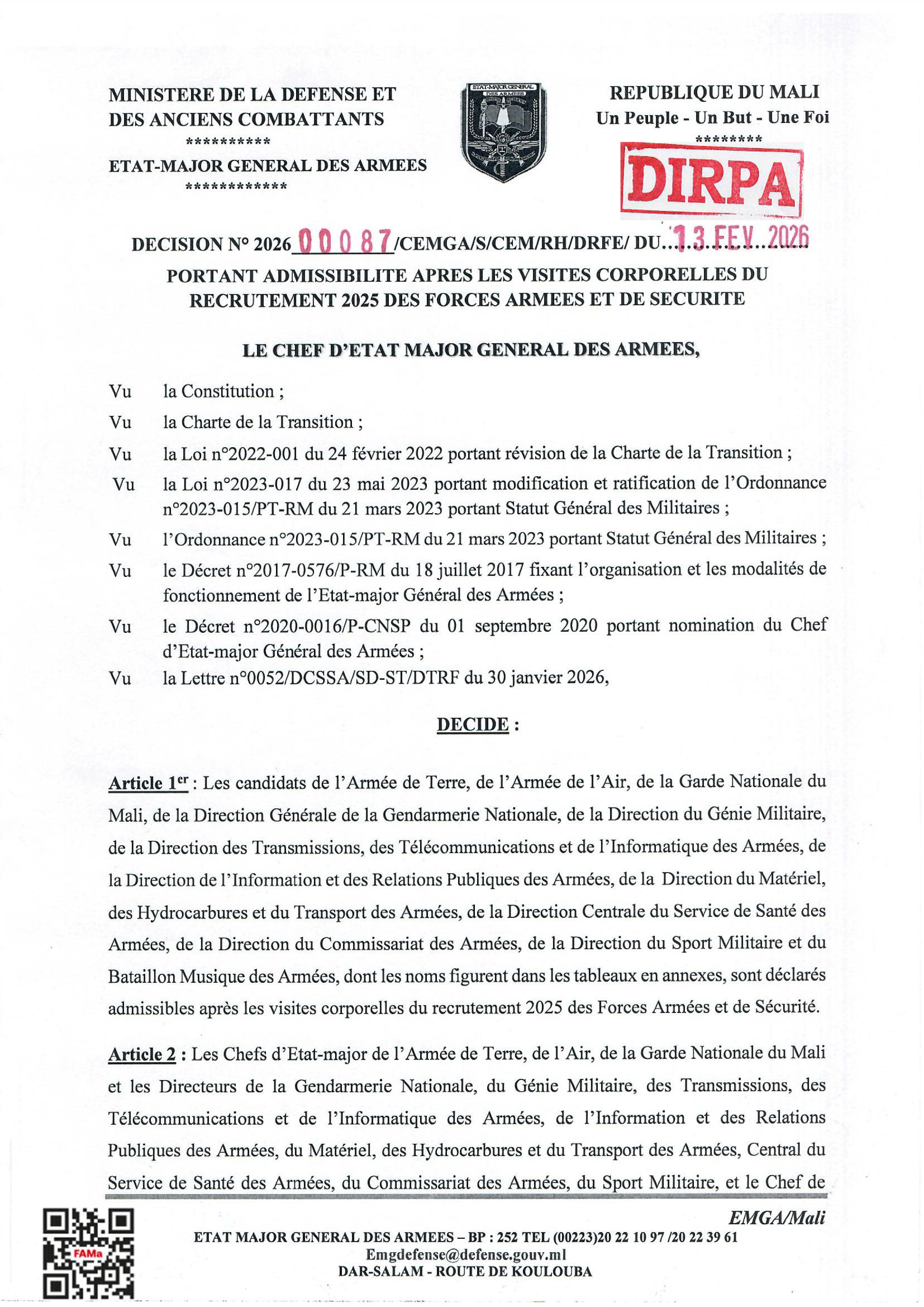  LISTE DES CANDIDATS RETENUS POUR LES VISITES MEDICALES ET SPECIALEES GRM