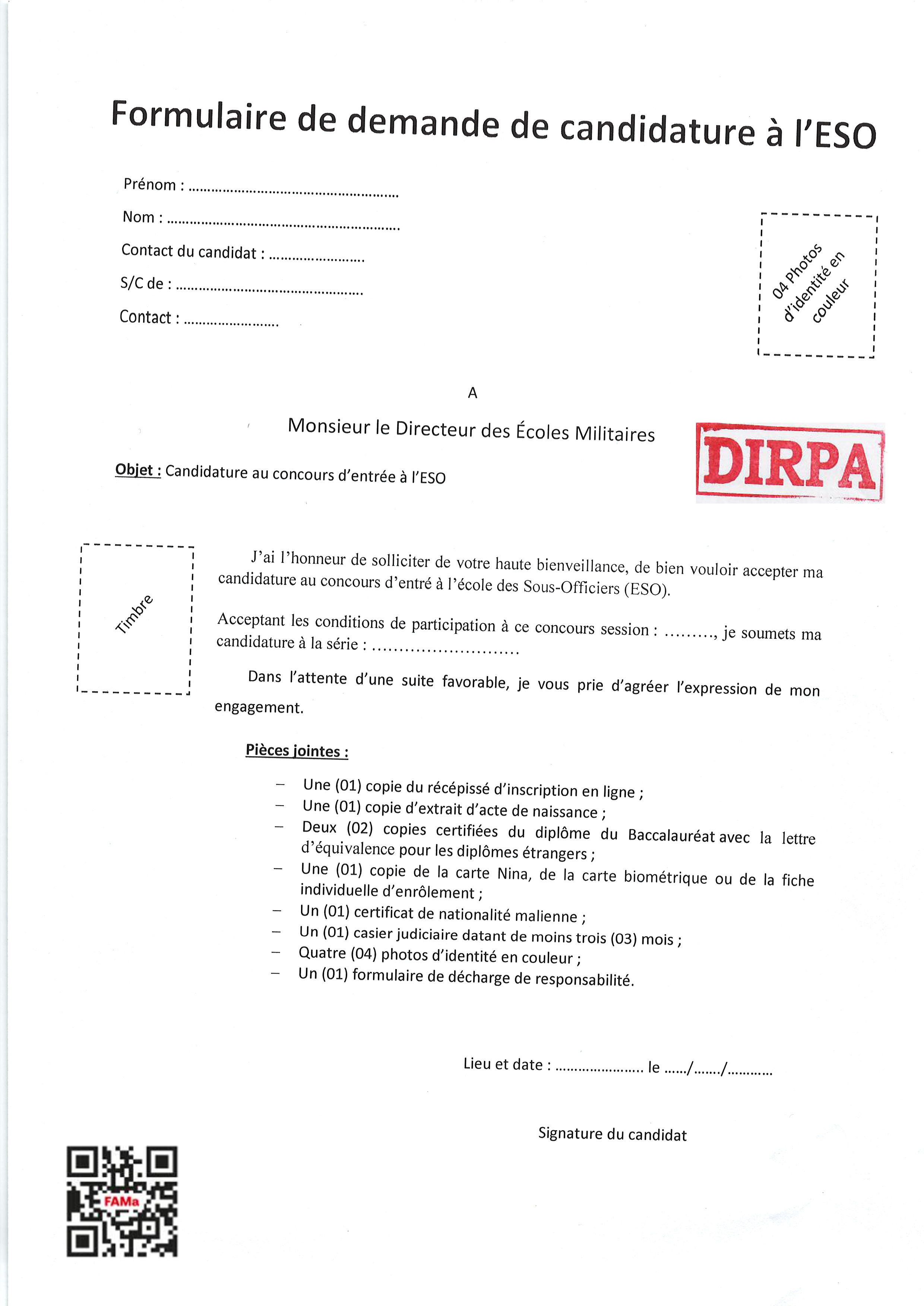  Formulaire de demande de candidature à l'ESO
