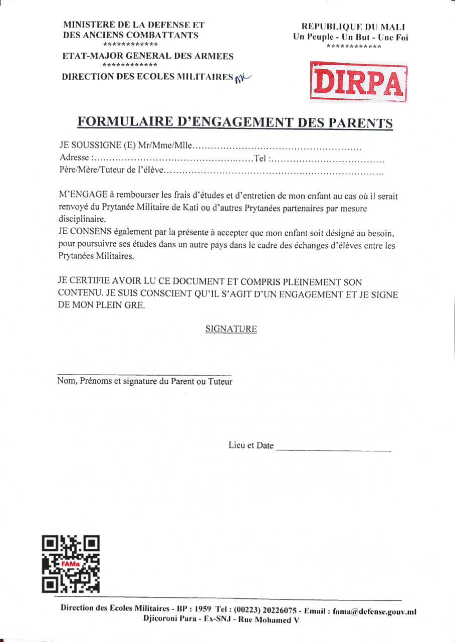  FORMULAIRE D'ENGAGEMENT DES PARENTS